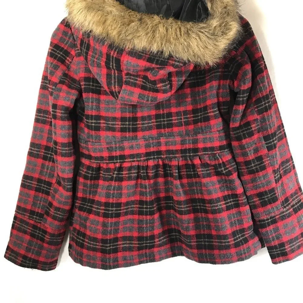 Static Girl Hooded Coat Red Plaid Size 14-16